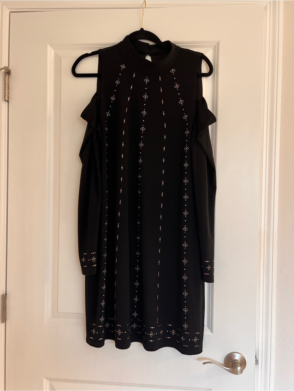 White House Black Market Black Embellished Cold Shoulder Dress - Size Medium